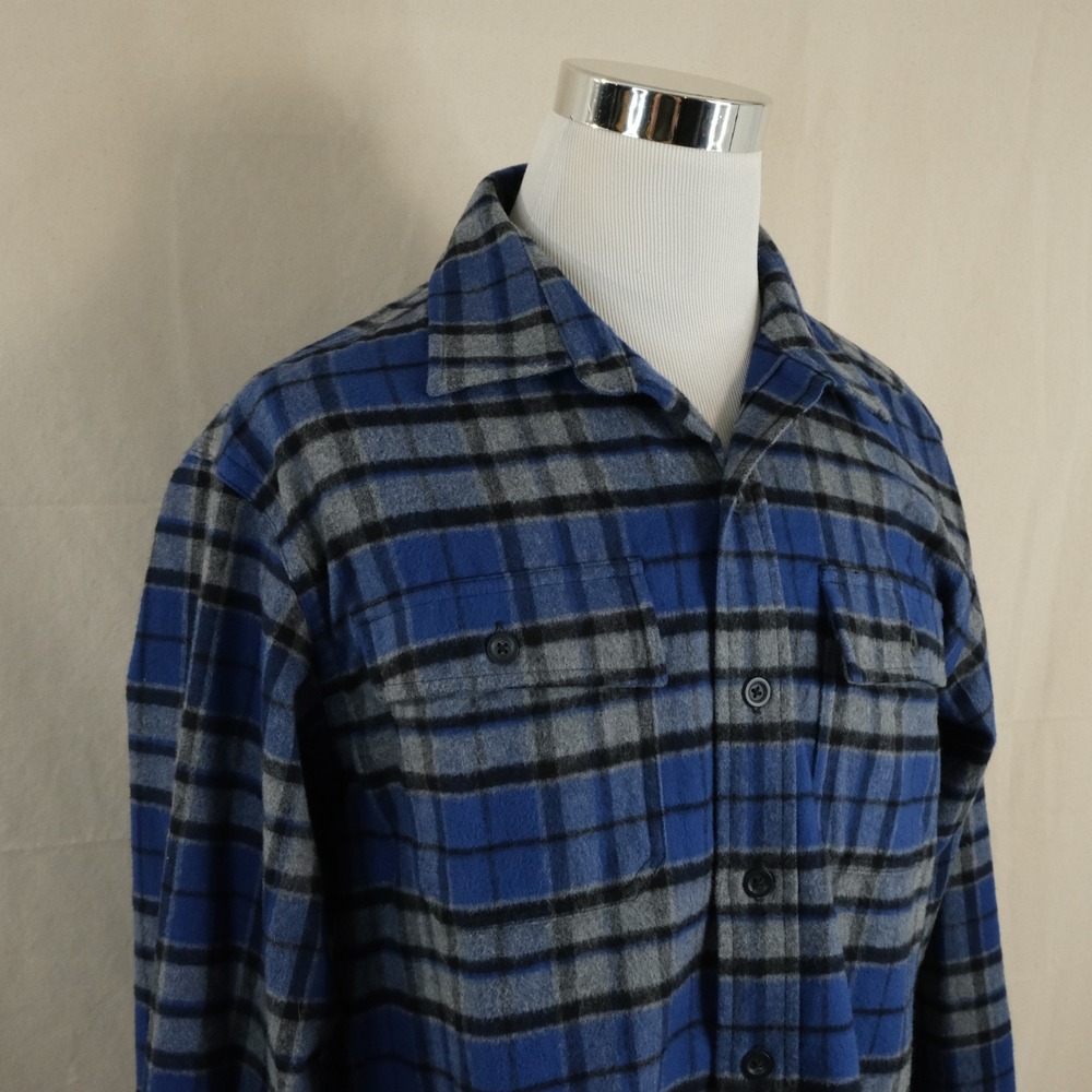 L.L. Bean Large Traditional Fit Heavyweight Chamois Shirt Blue Plaid Cotton Mens